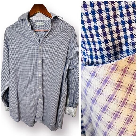 Jack Stone by Thomas Dean Gingham Plaid Casual Button Down Shirt Cotton Purple L - Picture 1 of 8